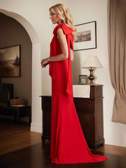 Red Sheath/Column One Shoulder Floor Length Mother of the Bride Dress With Bow