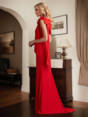Red Sheath/Column One Shoulder Floor Length Mother of the Bride Dress With Bow