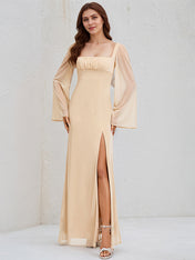 A Line Square Floor Length Chiffon Bridesmaid Dress