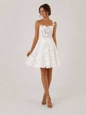 Charming One-Shoulder Floral Applique Short A-Line Wedding Dress