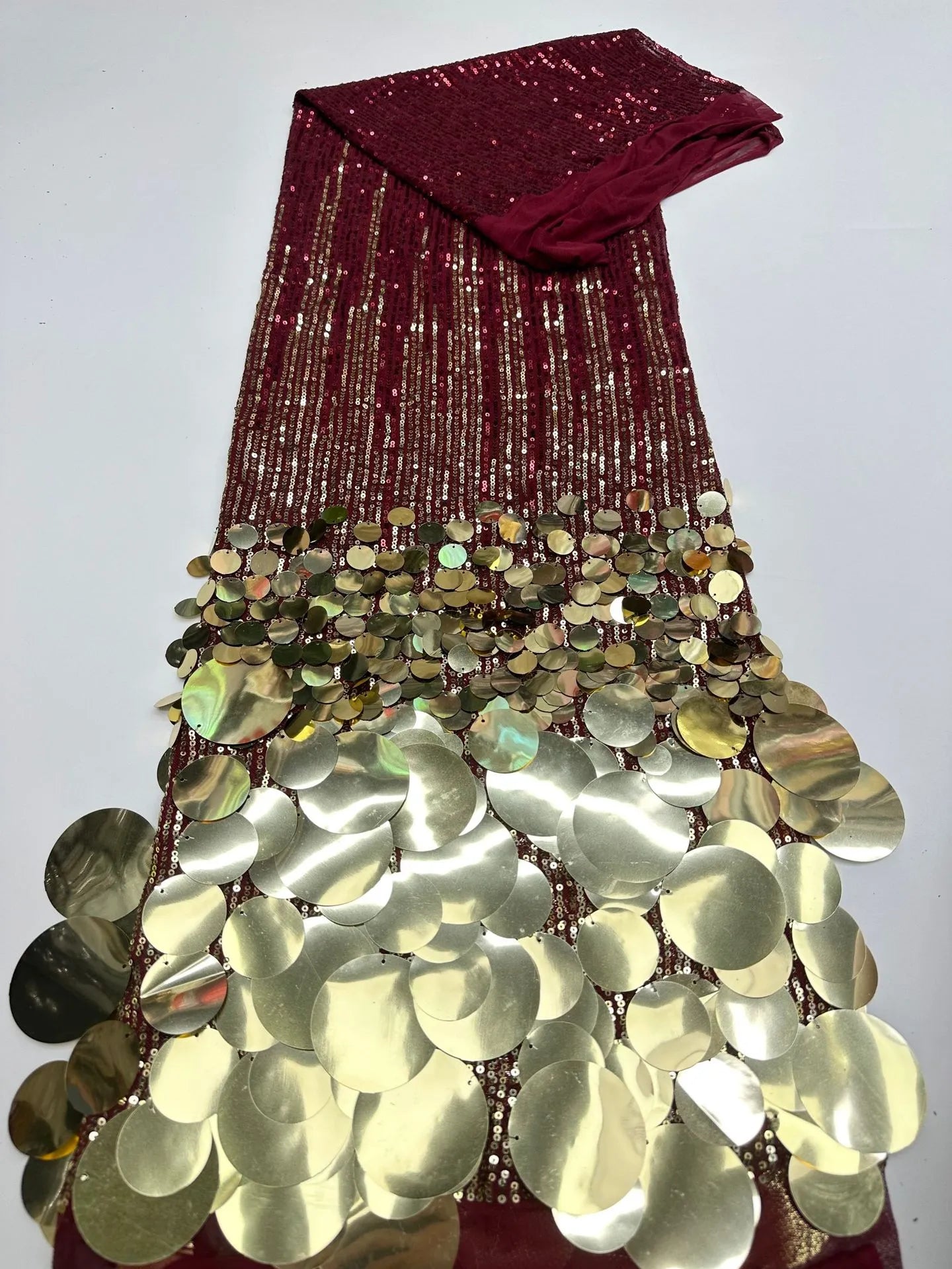 Mock Neck Ombré Sequin and Coin-Embellished Evening Dress