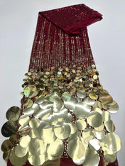 Mock Neck Ombré Sequin and Coin-Embellished Evening Dress