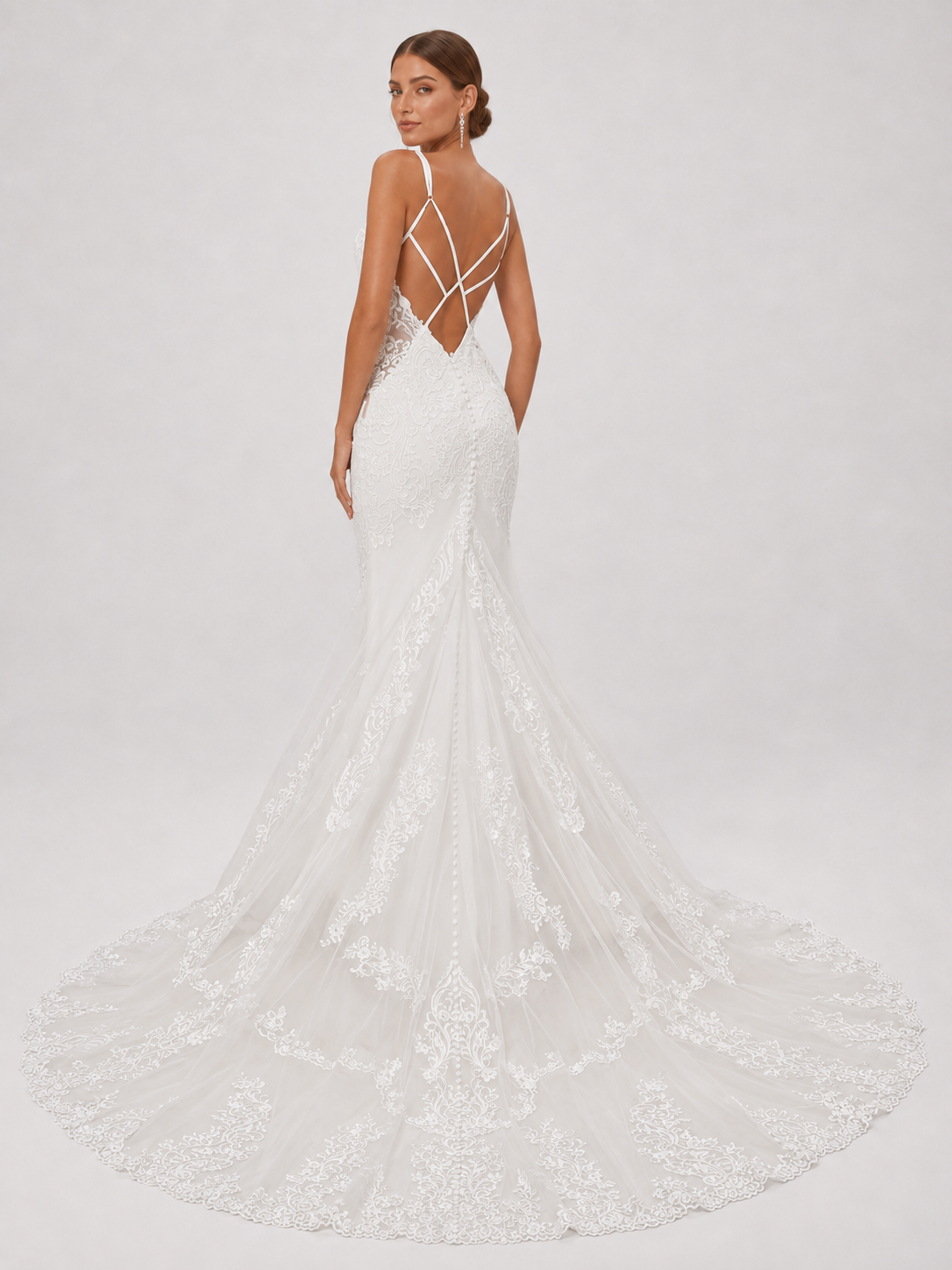 Elegant High-Neck Lace Applique Mermaid Wedding Dress with Illusion Keyhole and Chapel Train