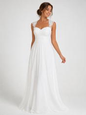 Elegant Sweetheart Lace Bodice Chiffon A-Line Wedding Dress with Chapel Train