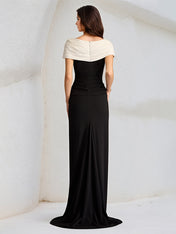 Black Sheath/Column Asymmetrical Neckline Sleeveless Chiffon Dress With High Slit