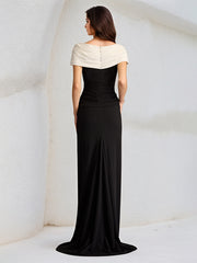 Black Sheath/Column Asymmetrical Neckline Sleeveless Chiffon Dress With High Slit
