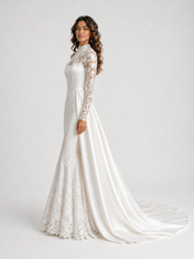 Elegant Lace Applique High Neck Mermaid Wedding Dress with Detachable Train
