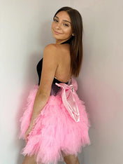 Purple A-Line V-Neck Open Back Short Tulle Homecoming Dress