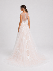 Elegant V-Neck Lace Applique Tulle A-Line Wedding Dress with Chapel Train