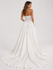 Elegant Strapless Lace Corset Satin A-Line Wedding Dress with High Slit and Chapel Train