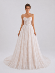 Elegant Spaghetti Strap Corset Lace A-Line Wedding Dress with Chapel Train