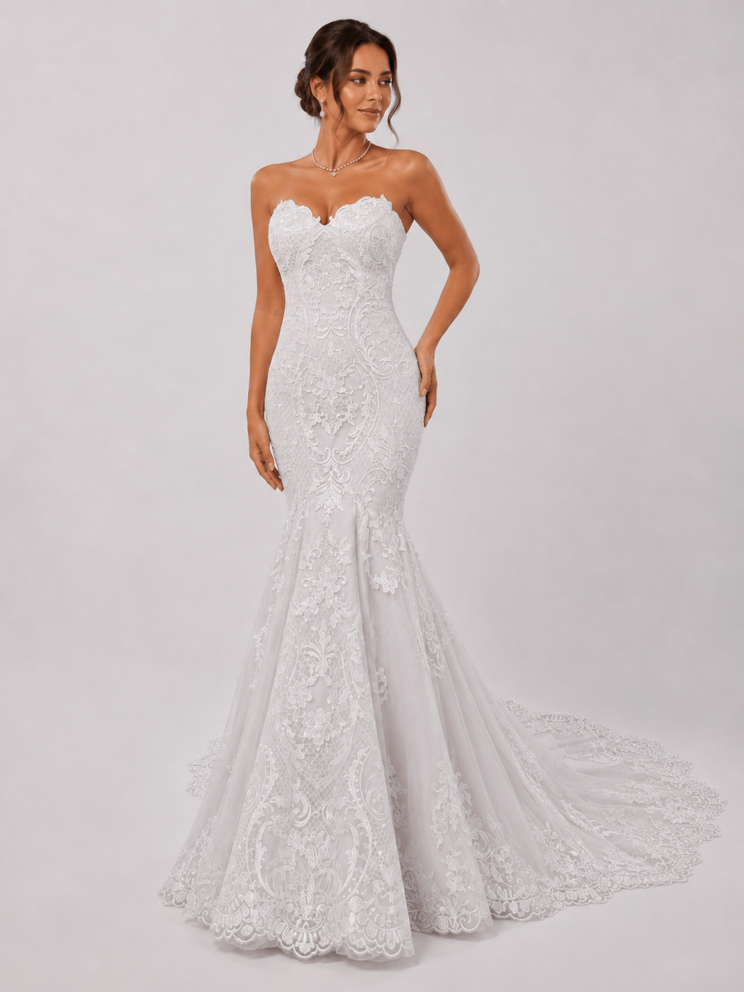 Elegant Strapless Sweetheart Lace Mermaid Wedding Dress with Chapel Train