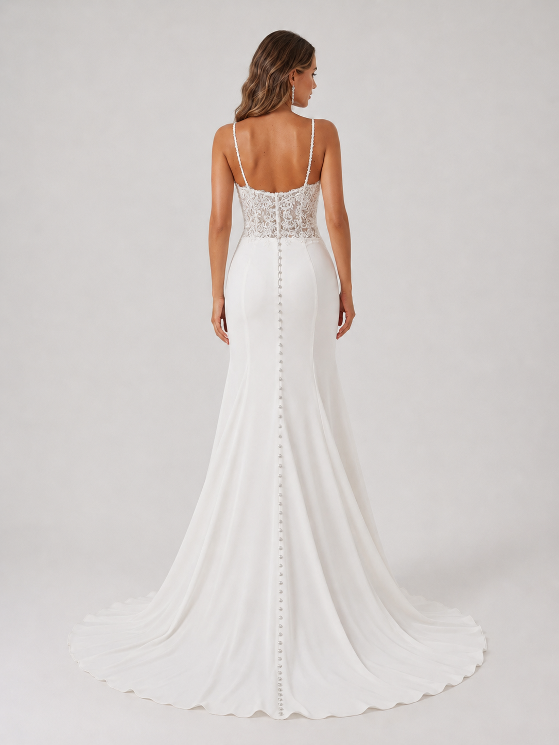 Elegant Lace Bodice Ruched Satin Sheath/Column Wedding Dress with High Slit and Sweep Train