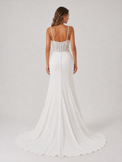 Elegant Lace Bodice Ruched Satin Sheath/Column Wedding Dress with High Slit and Sweep Train
