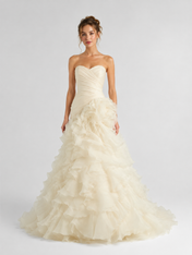 Elegant Ruffled Organza Ball Gown Wedding Dress with Sweep Train