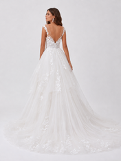 Elegant V-Neck Lace Applique Tulle A-Line Wedding Dress with Sweep Train