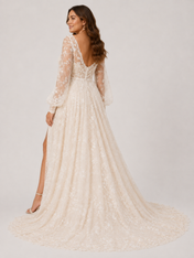Elegant A-Line Long-Sleeve Lace Wedding Dress with High Slit and Sweep Train