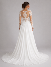 Elegant Long Sleeve Lace Illusion Chiffon A-Line Wedding Dress with Chapel Train