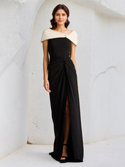 Black Sheath/Column Asymmetrical Neckline Sleeveless Chiffon Dress With High Slit