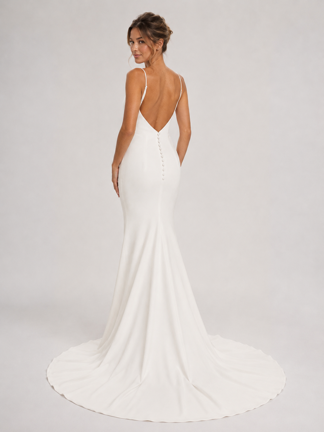 Sleek V-Neck Satin Sheath Wedding Dress with Sweep Train