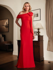 Red Sheath/Column One Shoulder Floor Length Mother of the Bride Dress With Bow