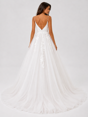 Elegant Spaghetti Strap Lace Appliqué A-Line Wedding Dress with Sweep Train