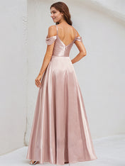 A Line Dusty Rose Satin Spaghetti Straps Sleeveless Floor Length Dress