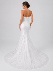 Elegant Strapless Sweetheart Lace Mermaid Wedding Dress with Chapel Train
