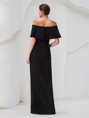 Sheath/Column Off The Shoulder Asymmetrical Length Dress With White Ruffles
