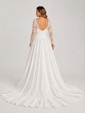 Elegant Illusion Long Sleeve Satin A-Line Wedding Dress with Chapel Train