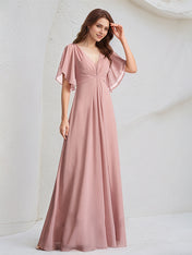 A-Line V-Neck Floor-Length Chiffon Bridesmaid Dress