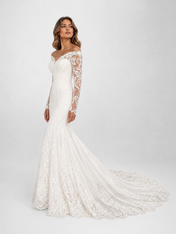 Elegant Off-the-Shoulder Long Sleeve Lace Appliqué Mermaid Wedding Dress with Chapel Train