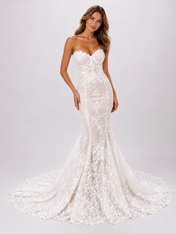 Elegant Strapless Lace Applique Mermaid Wedding Dress with Chapel Train