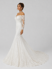 Elegant Off-the-Shoulder Long-Sleeve Lace Mermaid Wedding Dress with Chapel Train