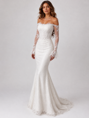 Elegant Off-the-Shoulder Long Sleeve Lace Mermaid Wedding Dress with Sweep Train