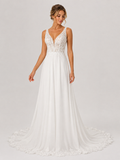 Elegant V-Neck Lace Bodice Chiffon A-Line Wedding Dress with Chapel Train