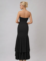 Black Sheath/Column Stretch Crepe Off The Shoulder Sleeveless Floor Length Dress With Ruffles