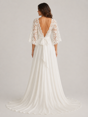 Elegant Lace Bell Sleeve A-Line Wedding Dress with Sweep Train