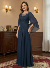 A-Line/Princess Scoop Floor-Length Mother of the Bride Dresses with Pleated & Sequins