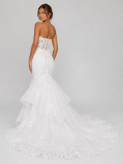 Elegant Strapless Sweetheart Lace Mermaid Wedding Dress with Layered Ruffle Train