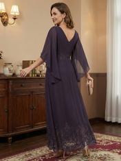 A-line Scoop Illusion Ankle-Length Lace Chiffon Mother of the Bride Dress With Sequins