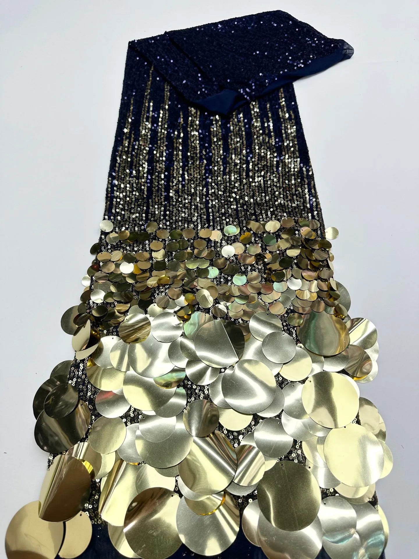 Mock Neck Ombré Sequin and Coin-Embellished Evening Dress