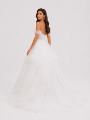 Elegant Off-the-Shoulder Tiered Tulle A-Line Wedding Dress with Chapel Train