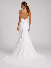 Elegant V-Neck Bow-Back Satin Mermaid Wedding Dress with Chapel Train