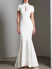 Chic White High Neck Keyhole Mermaid Gown Dress