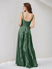 Eucalyptus A Line Chiffon A Line V Neck Sleeveless Floor Length Bridesmaid Dress
