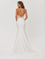 Elegant Beaded Lace Applique Satin Sheath Wedding Dress with Sweep Train
