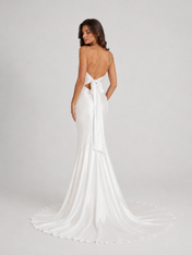 Elegant Spaghetti Strap Cowl Neck Satin Sheath Wedding Dress with Bow Back and Sweep Train