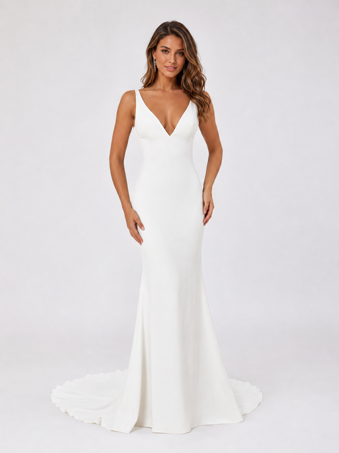 Elegant V-Neckline Cowl Back Satin Sheath Wedding Dress with Sweep Train