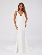 Elegant V-Neckline Cowl Back Satin Sheath Wedding Dress with Sweep Train